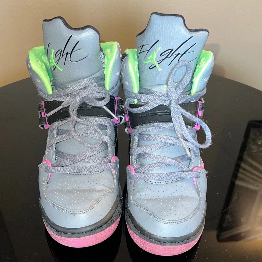 Jordan Flight 45 High GS Cool Grey Flash Lime Club Pink Size 5Y Sneakers 6.5 Wom